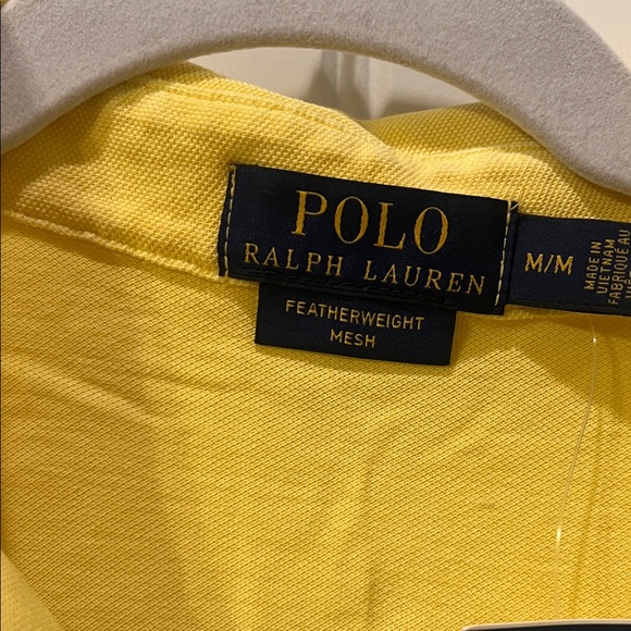 Polo by Ralph Lauren Men's Bright Yellow Polo Shirt. Featherweight Mesh - Picture 4 of 5